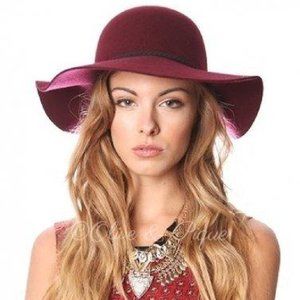 Step Out in Style Burgundy ohemian Wool Floppy Hat with Braided Suede Trim